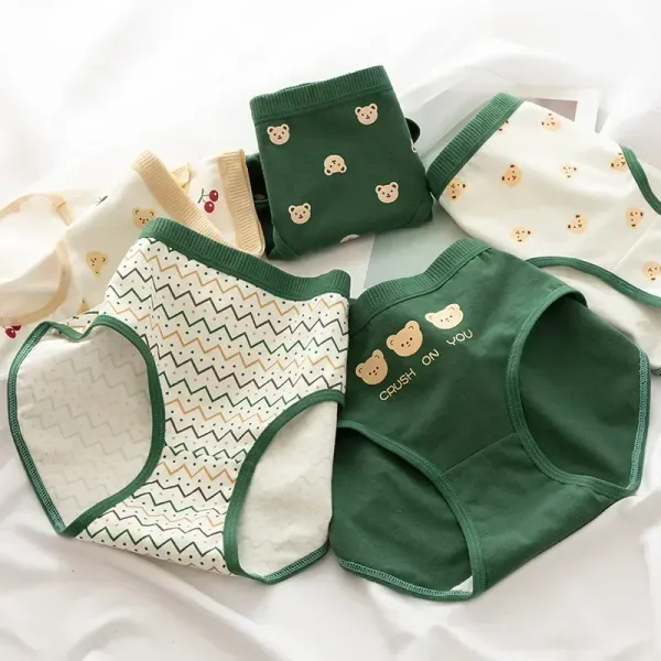 2024 Women's Cotton Underwear Japanese Cute Briefs Mid Waist Seamless Underpants Cute Cartoon Panties Female Cotton Lingerie