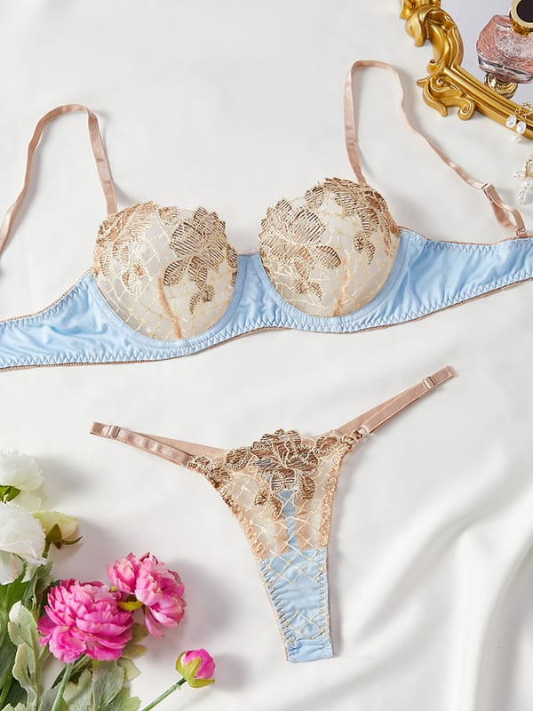 Sexy Bra Sets for Women Embroidery Floral Luxury Lingerie Mesh Lace Adjusted Underwear Thong Sensual See Through Exotic Sets