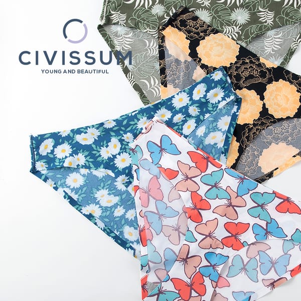 3PCS/Set Woman Seamless Underwear Women Ice Silk Underwear Printed Female Underpants Big Size Sexy Panties Girls Briefs NKT2153