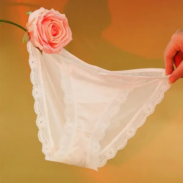 Ultra-thin Panties French Vintage Satin Mesh Lace White Panties Feminine Lace Mesh Women's Briefs Low Waist Female Underwear