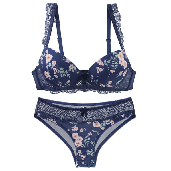 2023 New Sexy Push Up Bras Set For Underwear BCDE Cup Bow Floral  Black Beige Blue Red White Female Lace Large Lingerie
