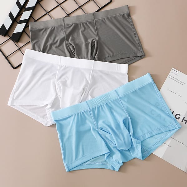 Men Ice Silk Boxers Bulge Long Sheath Trunks Ultra-thin Translucent Shorts Panties Breathable Comfy Underwear Elastic Underpants