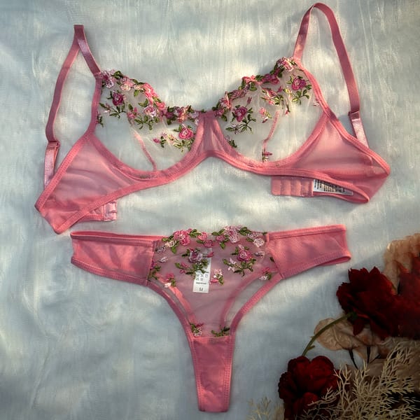 Daily Sexy Women's Underwear Fancy Lingerie Fine Bra And Panty Set Pink Intimate Lace Transparent Fairy Outfit Lingerie Set
