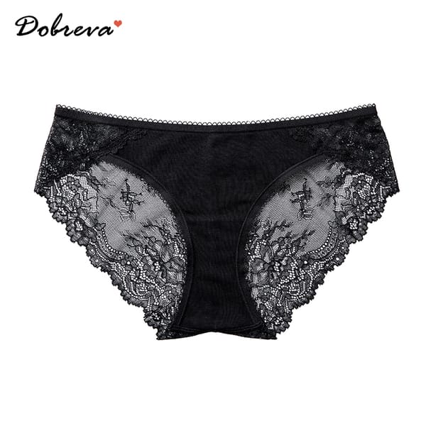 DOBREVA Women's Sexy Floral Lace Panties Cotton Hipster Low Rise Sexy Transparent Underwear